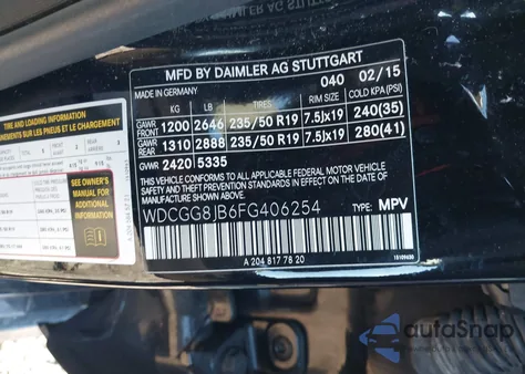 2015 Mercedes-Benz Glk 350 4Matic from USA, damaged, VIN WDCGG8JB6FG406254